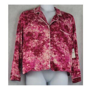 Jenni Women's Soft Knit Rayon Button-Front Pajama Top, Pink Red Tie Dye, XL